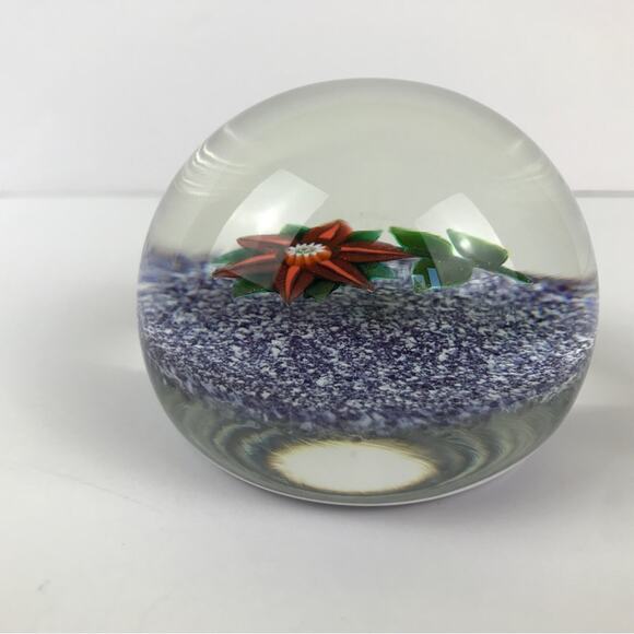 Paul Ysart Aventurine Flower Lampwork Purple Jasper Ground Paperweight Signed PY - Picture 6 of 16